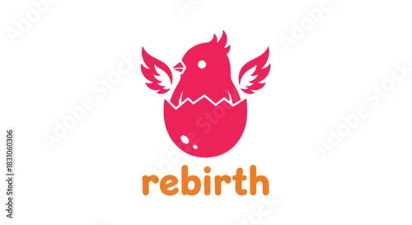 Obraz Modern pink winged chick hatching from egg logo concept symbolizing rebirth and growth