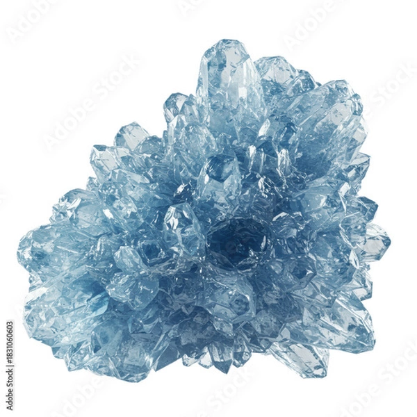 Fototapeta abstract, hyper-translucent azure and pearl white fractal sculpture resembling a frozen sound wave, inner glow, macro shot on transparent void. Concept of advanced data visualization