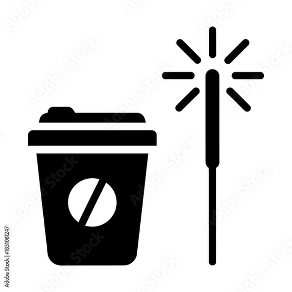 Obraz Coffee cup icon and sparkler in black color
