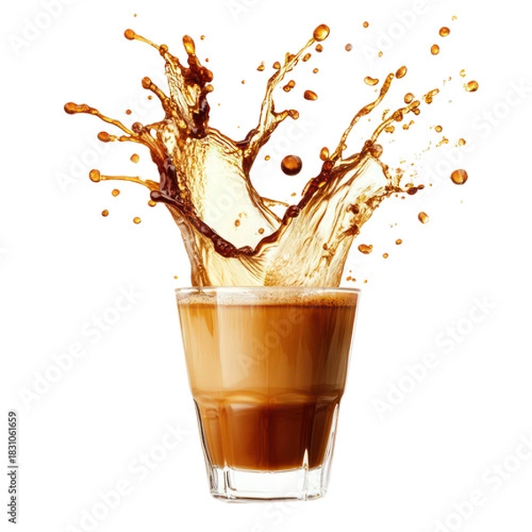 Fototapeta Coffee splash in a glass isolated on transparent background