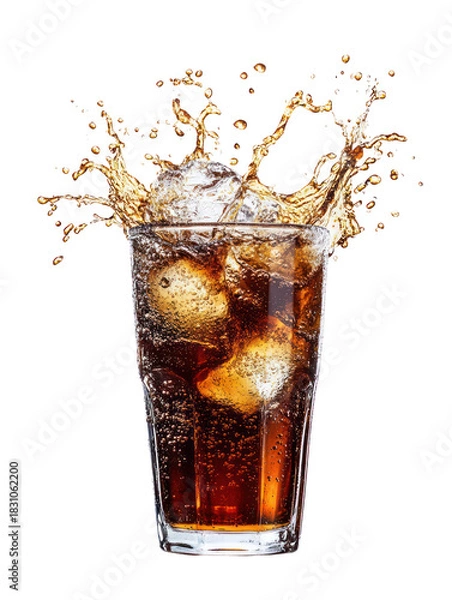 Fototapeta Cola drink with ice and splash isolated on transparent background