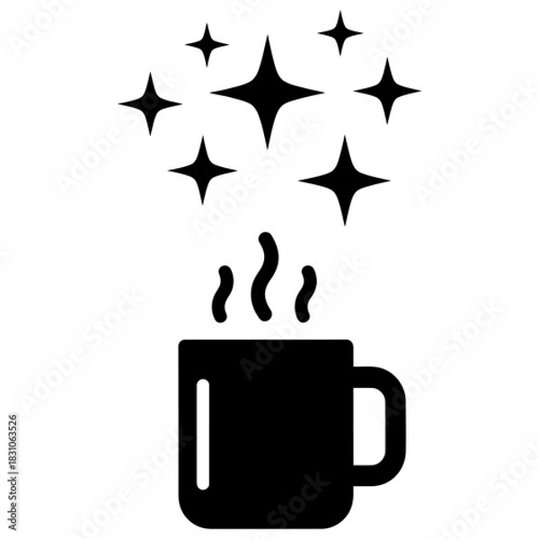 Obraz Mug with Steam and Sparkling Stars Vector Icon Design