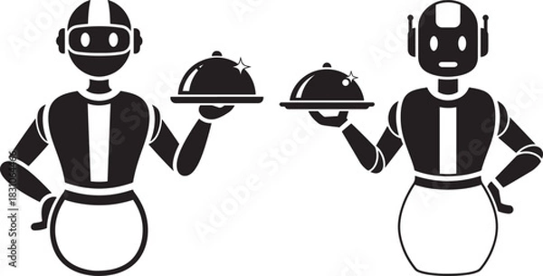 Obraz Two robots serving food silhouette