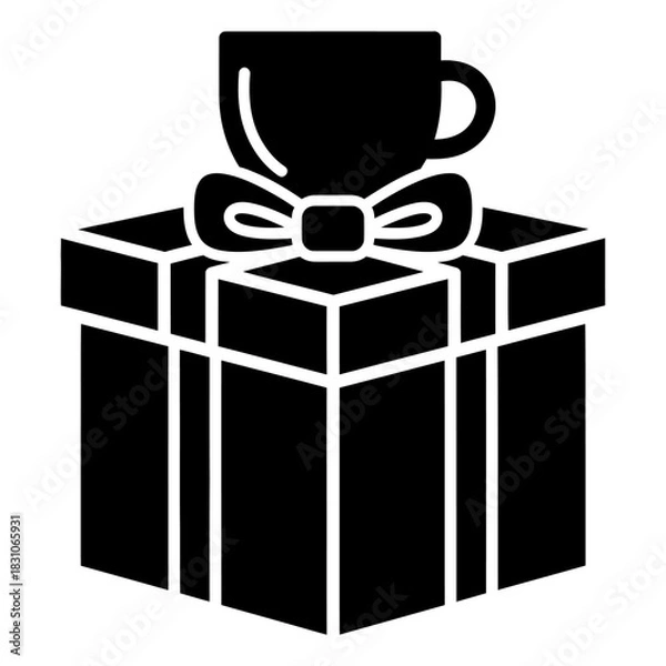 Obraz Gift Box with Ribbon and Mug Icon Vector Illustration