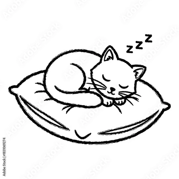 Obraz Sketch of a Sleeping Cat on Pillow with Zzz