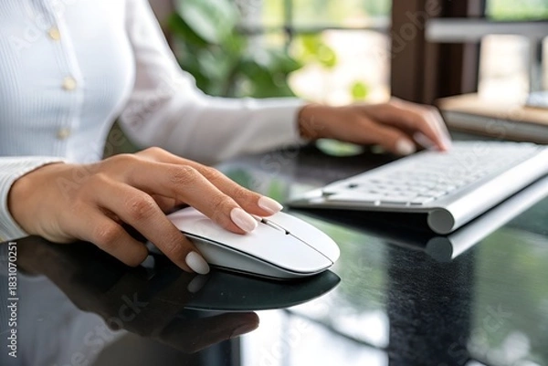 Fototapeta Modern Workspace Mouse Interaction Close-Up