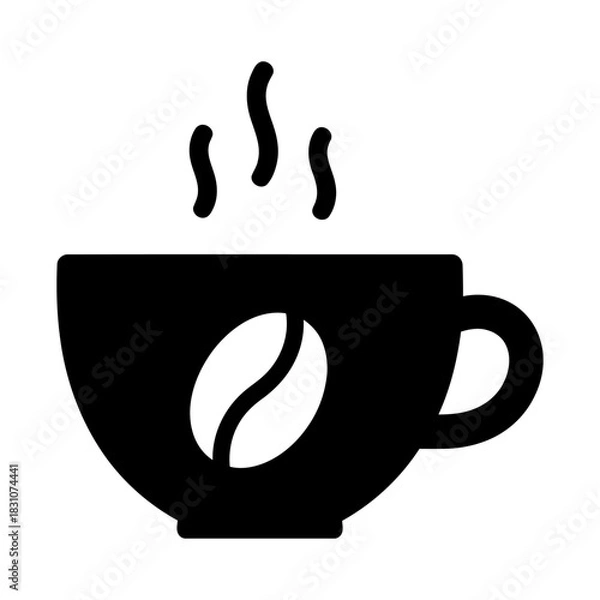 Obraz Coffee Cup Icon with Steam and Coffee Bean Design