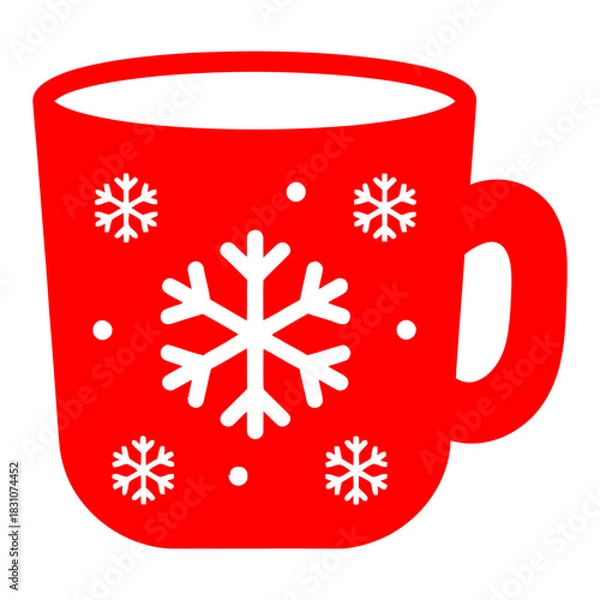 Obraz Red winter mug with snowflakes, festive holiday icon vector