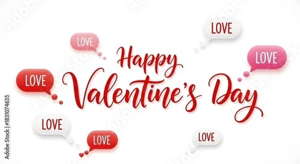 Fototapeta Elegant happy valentines day message with love speech bubbles on white