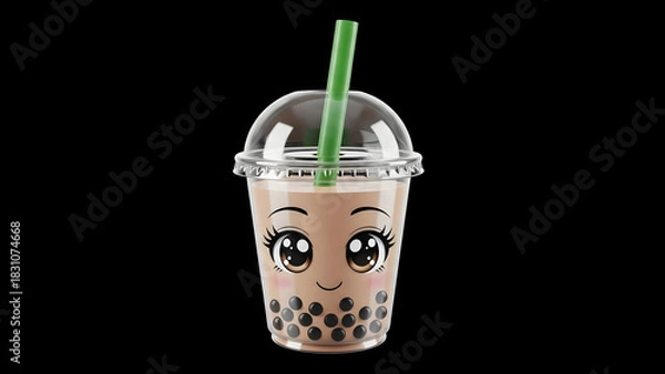 Obraz Kawaii Boba Milk Tea Character with Sparkling Eyes – 3D