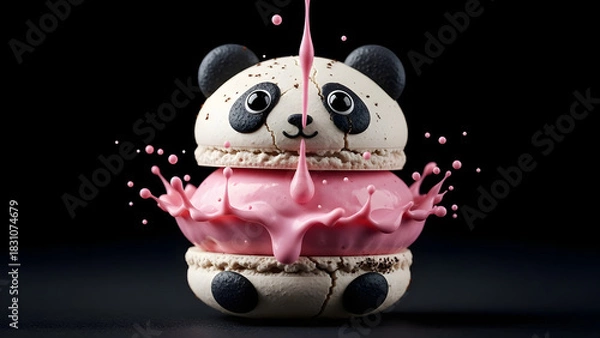 Obraz Chibi Macaron with Sparkly Eyes and Pink Paint Splash