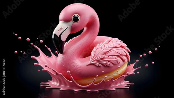 Obraz Happy Kawaii Macaron with Anime Eyes and Creamy Splash..