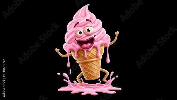 Obraz Adorable Pink Macaron Emoji with Big Eyes on Black Background