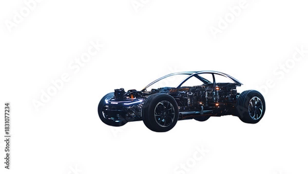 Fototapeta Electric Car Chassis with Glowing Internal Components on Background vehicle isolated on a transparent background