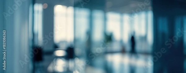 Obraz The blurred office interior with silhouetted figure and soft natural light