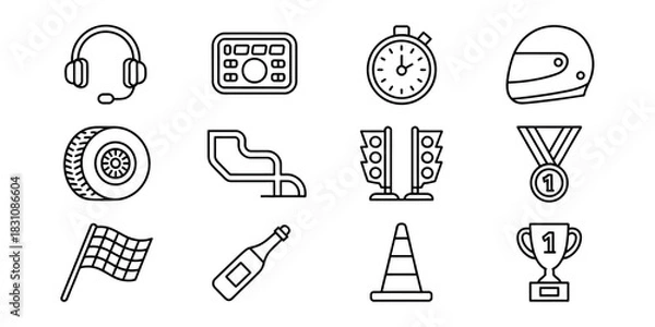 Fototapeta A collection of racing themed outline icons including equipment and awards items