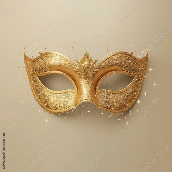 Fototapeta Minimal vector masquerade mask with gold champagne gradients and sparkles