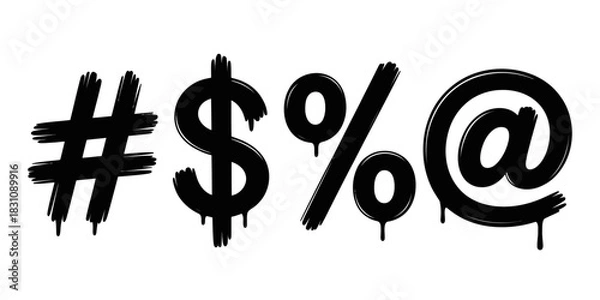 Obraz Illustration of a hashtag dollar sign percent and at symbol in black dripping paint