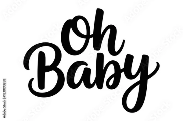 Obraz Black oh baby text in a decorative font on a white background for baby shower decor