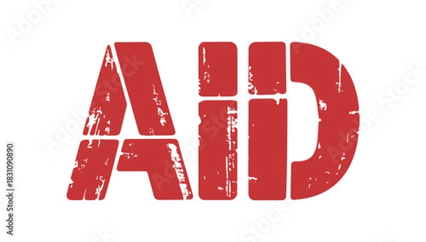Obraz Red aid text with grunge effect displayed against a white background surface