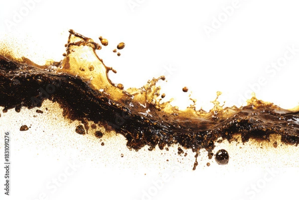 Fototapeta old engine oil spill and splash isolated on white background, texture