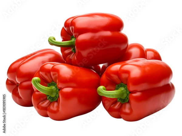 Fototapeta Red and yellow bell peppers displayed fresh and isolated on a white background