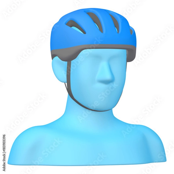 Obraz 自転車用品のイラスト素材　ヘルメット（1_1_6）青　着用イメージ
