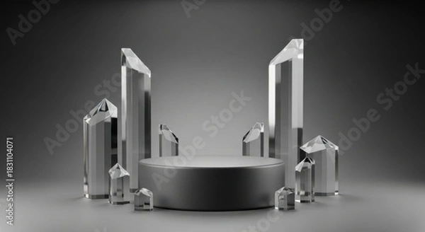 Fototapeta Geometric crystal pedestal with showcase use cases