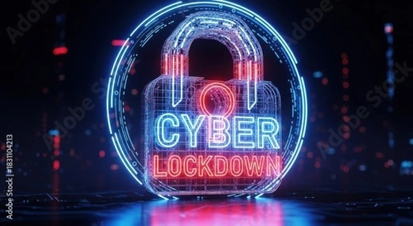 Fototapeta Cyber security padlock lock digital protection lockdown concept with data