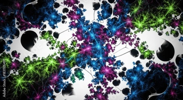 Fototapeta Fractal abstract art glowing blue pink green organic patterns background decor