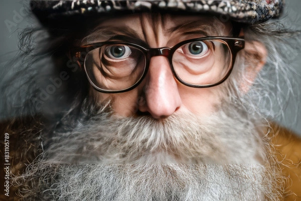 Obraz Portrait of funky old bearded man in eyeglasses 