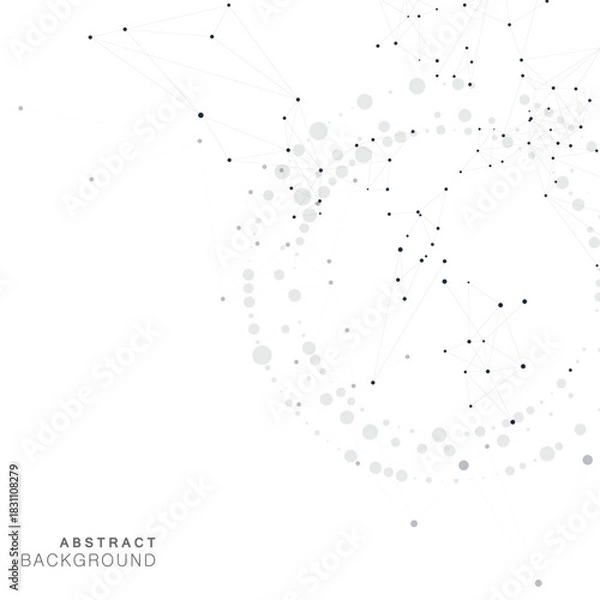 Obraz Abstract vector background featuring swirling network interconnected black dots and lines forming geometric patterns