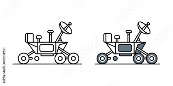 Fototapeta Two rover illustrations one in outline and one with grey fill and black outline
