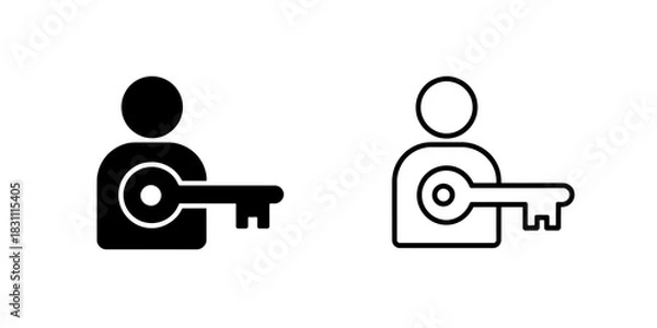 Fototapeta Two icons showing a person holding a key in black and white outlines style