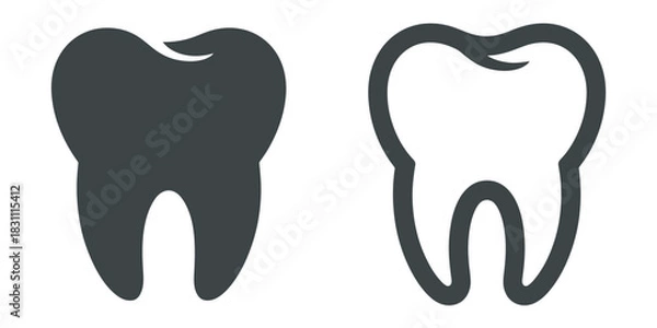 Fototapeta Two tooth illustrations one solid and one outlined on a white background