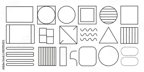 Fototapeta Geometric shapes in black outline including circles squares and rectangles