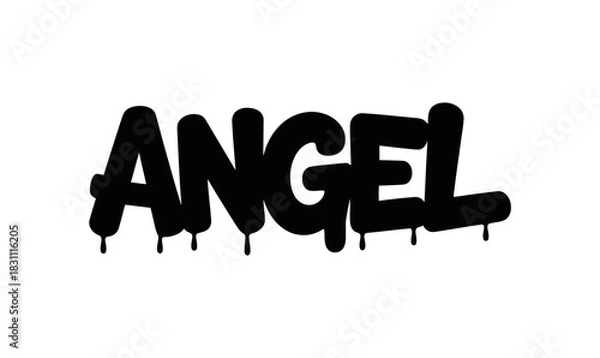 Fototapeta Black graffiti style illustration of the word angel with dripping effect