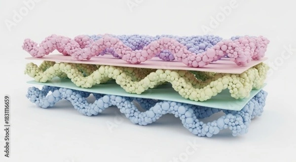 Fototapeta Layered molecular structure with wavy chains for scientific visualization and material design