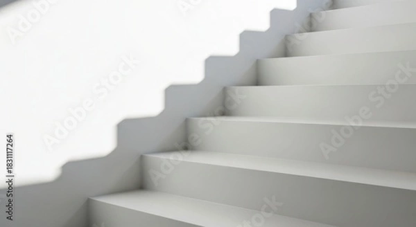 Fototapeta Minimalist staircase with shadow play leading upwards progress and growth