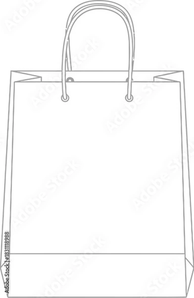 Fototapeta Simple line drawing of a blank white shopping bag with handles isolated