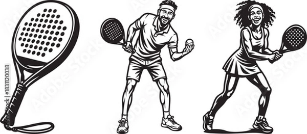 Fototapeta Monochrome illustrations of skateboarders in various poses, riding and resting.