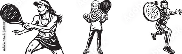 Fototapeta Monochrome illustrations of skateboarders in various poses, riding and resting.