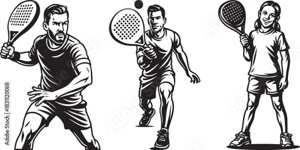 Fototapeta Monochrome illustrations of skateboarders in various poses, riding and resting.