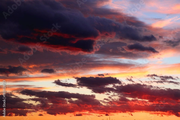 Fototapeta View of beautiful colorful sunset sky.