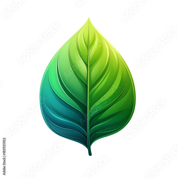 Obraz Stylized Leaf with Vibrant Green and Blue Gradient on Black Background