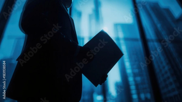 Obraz Exploring term life insurance insights corporate office professional discussion urban environment silhouette view