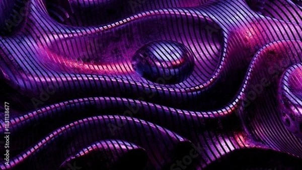 Fototapeta Abstract Purple Metallic Waves. Modern abstract 3D illustration with clean composition and soft lighting. Ideal for technology projects, branding, web design, presentations and social media.