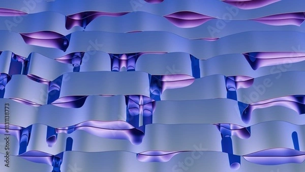 Fototapeta Abstract Wavy Pattern in Blue and Purple. Modern abstract 3D illustration with clean composition and soft lighting. Ideal for technology projects, branding, web design, presentations and social media.