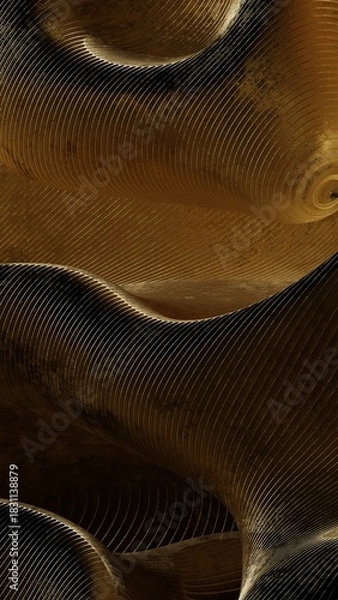 Fototapeta Abstract Golden Wave Patterns. Modern abstract 3D illustration with clean composition and soft lighting. Ideal for technology projects, branding, web design, presentations and social media.