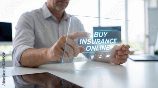 Fototapeta Exploring term life insurance options online purchasing business environment digital interaction modern technology